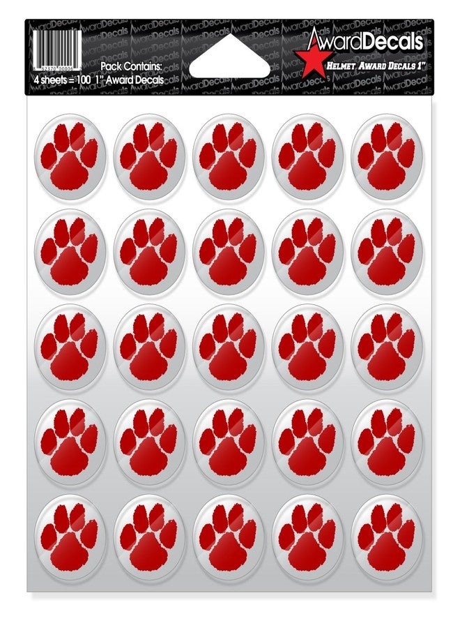 مجموعة ملصقات Award Decals Paw (أحمر على شفاف) (100 ملصق) 1 بوصة. ملصقات Award Decals الأصلية الممتازة للخوذات، بسماكة 20 مل. صُنعت في الولايات المتحدة الأمريكية منذ عام 1976.