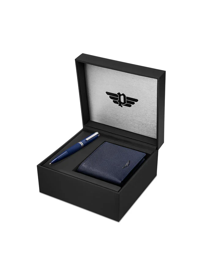 بوليس Genuine Leather Bi-fold Wallet & Twist Ballpoint Pen Gift Set for Men