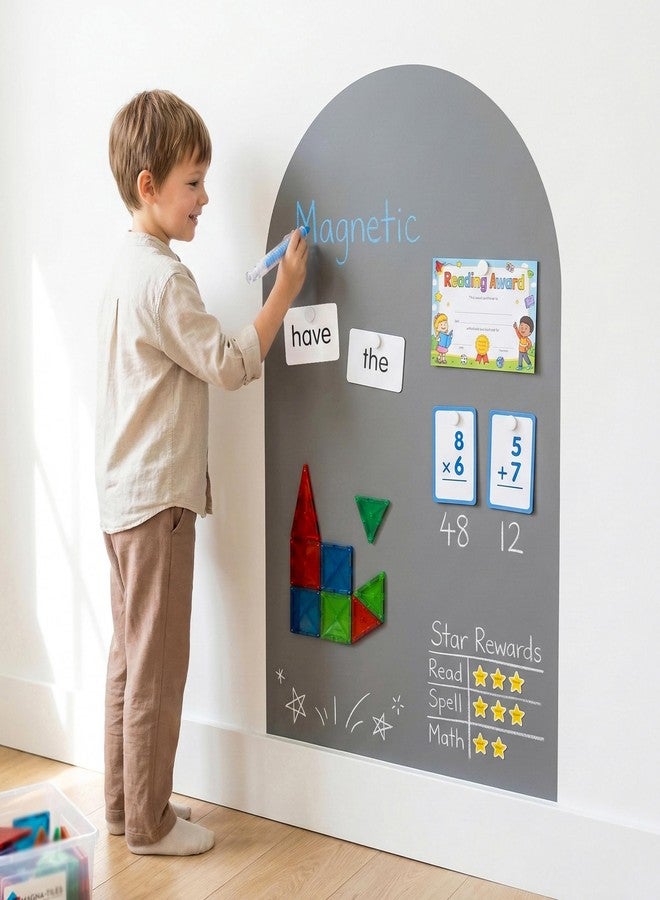 Qiytecno Magnetic Arch Wall Decal: Large 39.4"x23.6" Strong Adhesive Screen Free Chalkboard for Wall - Modern Playroom Decor & Homeschool Learning Station for Toddlers 1-4 & Kids 5-10 (Quiet Gray) - Image 1
