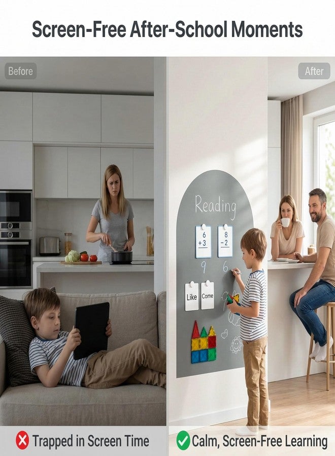 Qiytecno Magnetic Arch Wall Decal: Large 39.4"x23.6" Strong Adhesive Screen Free Chalkboard for Wall - Modern Playroom Decor & Homeschool Learning Station for Toddlers 1-4 & Kids 5-10 (Quiet Gray) - Image 2