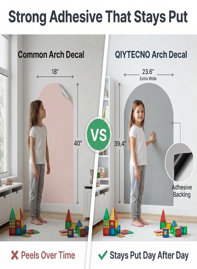 Qiytecno Magnetic Arch Wall Decal: Large 39.4"x23.6" Strong Adhesive Screen Free Chalkboard for Wall - Modern Playroom Decor & Homeschool Learning Station for Toddlers 1-4 & Kids 5-10 (Quiet Gray) - Image 3