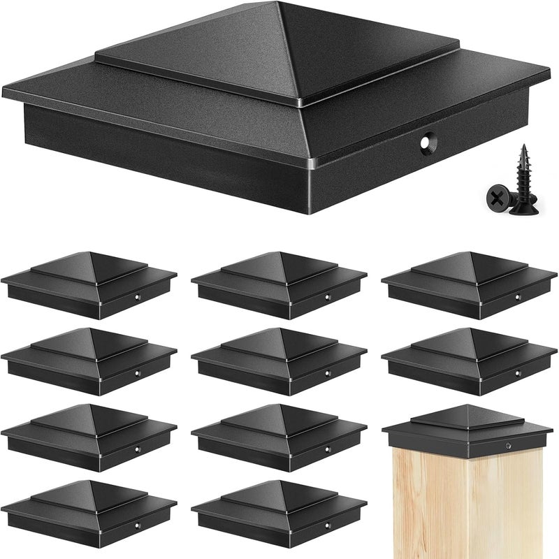 toscoco 4x4 Aluminum Pyramid Post Caps for Actual 3.5" x 3.5" Wood Posts, Heavy-Duty Fence Post Caps Cover for Cedar Fence Deck Mailbox - Weatherproof, Rust-Resistant, Matte Black Finish-12 Pack - Image 1