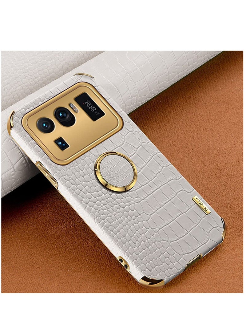 KASTWAVE Grandcaser Case for Mi 11 Ultra Ultra-thin Soft TPU Crocodile Leather Shockproof Bumper With Ring Bracket Protective Cover for Xiaomi Mi 11 Ultra 6.81" -White - Image 1
