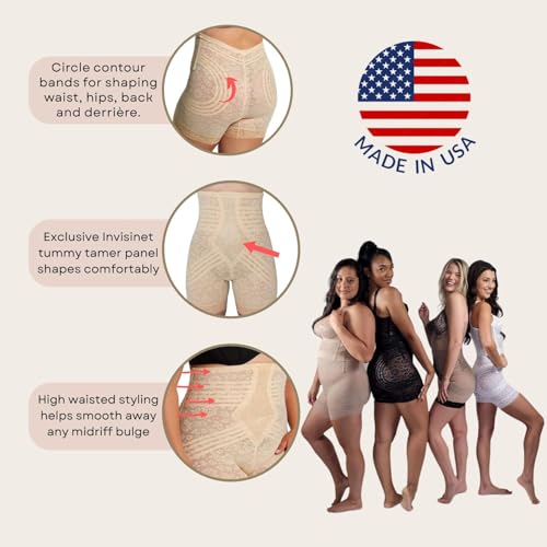 Rago High Waist Lace Leg Shaper | XS–8X | Extra Firm Control | Made in USA | No Roll | Split Crotch | Style 6207 | Beige L/30 - Image 5