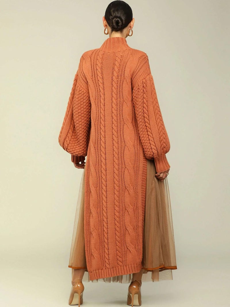 KANSOON Sweater Sets for Women 2 Piece Outfit Sets Belted Pullover Maxi Slit Sweater and Elastic Waist Long Tulle Skirt Set Brown XL - Image 4