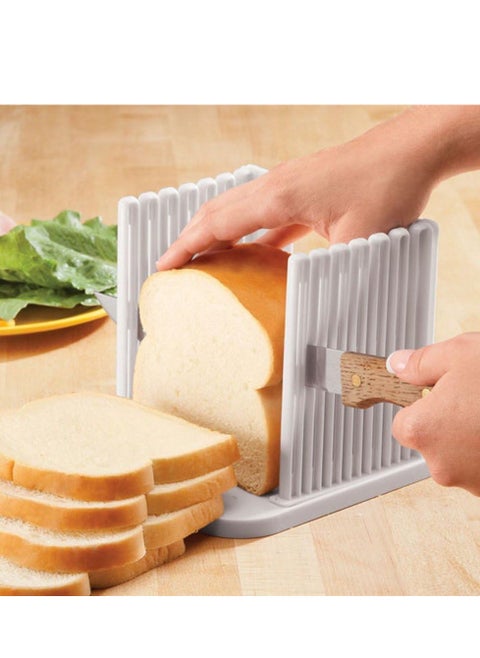 Adjustable Toast Slicer/ Cutting Guide for Homemade Bread, Plastic Bread Slicer Loaf for Slicing Bread Foldable Kitchen Baking Tools (White)