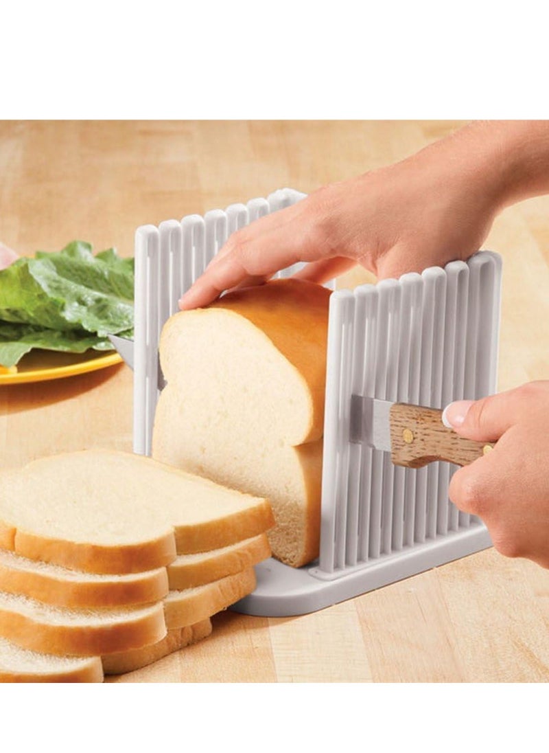 ماركة غير محددة - Adjustable Toast Slicer/ Cutting Guide for Homemade Bread, Plastic Bread Slicer Loaf for Slicing Bread Foldable Kitchen Baking Tools (White) - Image 1