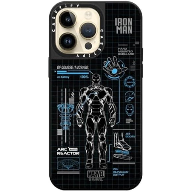 Casetify Mirror iPhone 14 Pro Max Case 【Iron Man Co-Lab/Reflective / 4.9ft Drop Protection/Compatible with Magsafe】 - Iron Man Blue Print Tech - Blue - Silver on Black - Image 3