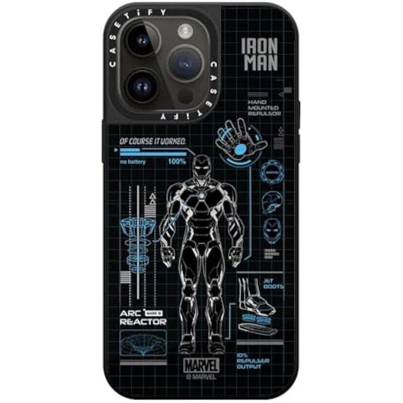 Casetify Mirror iPhone 14 Pro Max Case 【Iron Man Co-Lab/Reflective / 4.9ft Drop Protection/Compatible with Magsafe】 - Iron Man Blue Print Tech - Blue - Silver on Black - Image 2