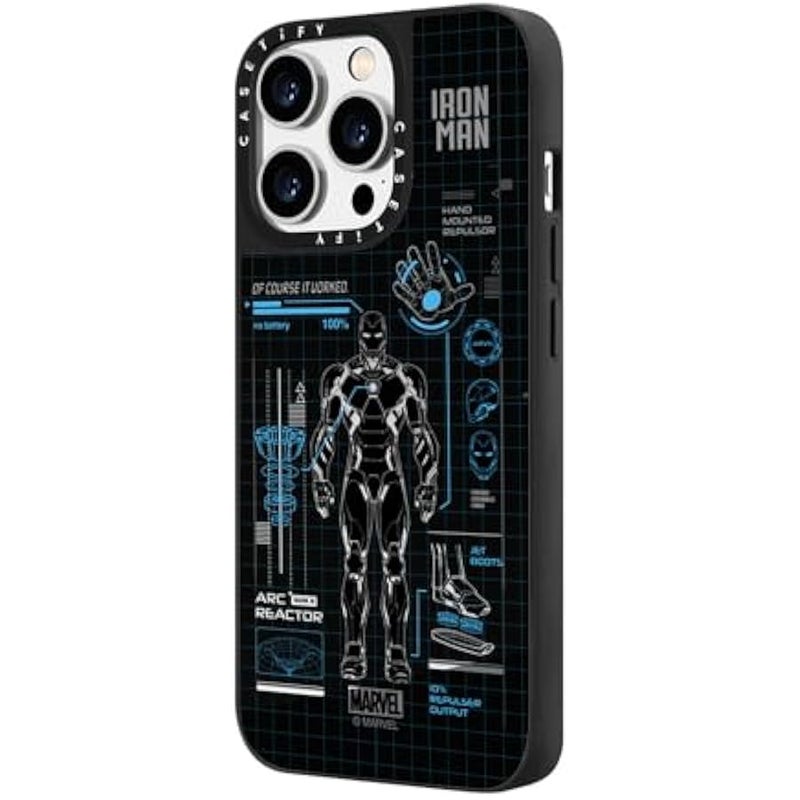 Casetify Mirror iPhone 14 Pro Max Case 【Iron Man Co-Lab/Reflective / 4.9ft Drop Protection/Compatible with Magsafe】 - Iron Man Blue Print Tech - Blue - Silver on Black - Image 5