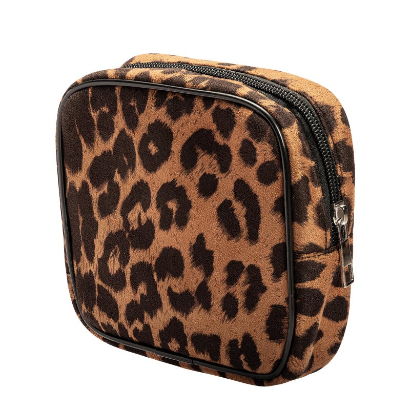 AGBIADD Fabric Leopard Print Clear Makeup Bag Travel Cosmetic Case Transparent Toiletry Bag with Zipper, Portable Make Up Organizer Traveling Compact Car Bag for Essentials (Brown) - Image 2