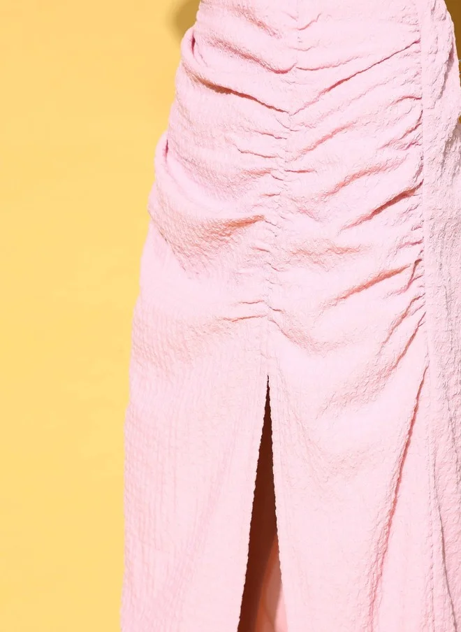 SASSAFRAS Pink Solid Midi Skirt for Women