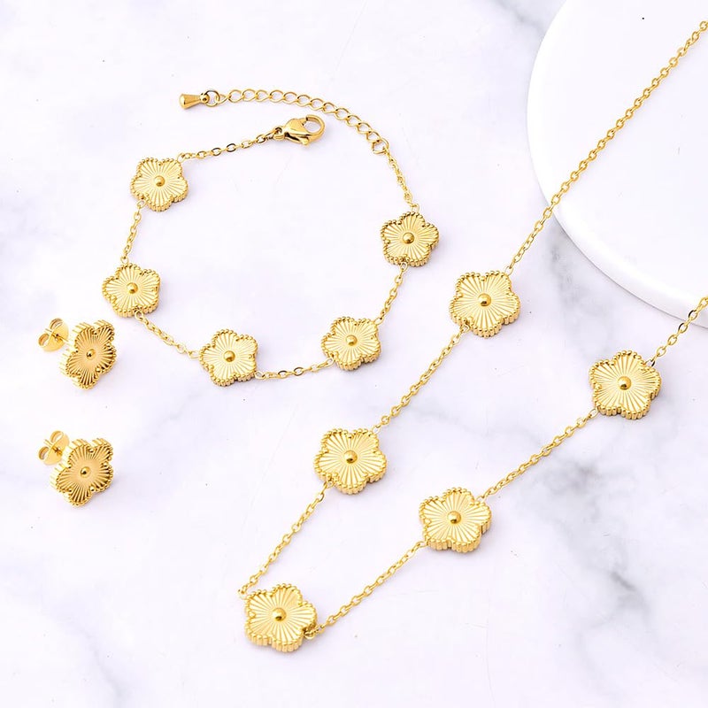 FLY FEI 18K Gold-Plated Four Leaf Clover Bracelet for Women,Adjustable lucky Bracelet Set Jewelry Gift-Hypoallergenic Charm for Birthdays, Wellness & Daily Wear(style07-golden set(3pcs)) - Image 2