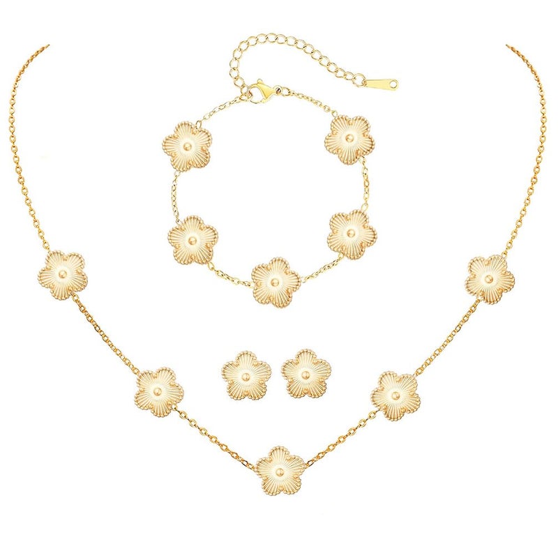 FLY FEI 18K Gold-Plated Four Leaf Clover Bracelet for Women,Adjustable lucky Bracelet Set Jewelry Gift-Hypoallergenic Charm for Birthdays, Wellness & Daily Wear(style07-golden set(3pcs)) - Image 1