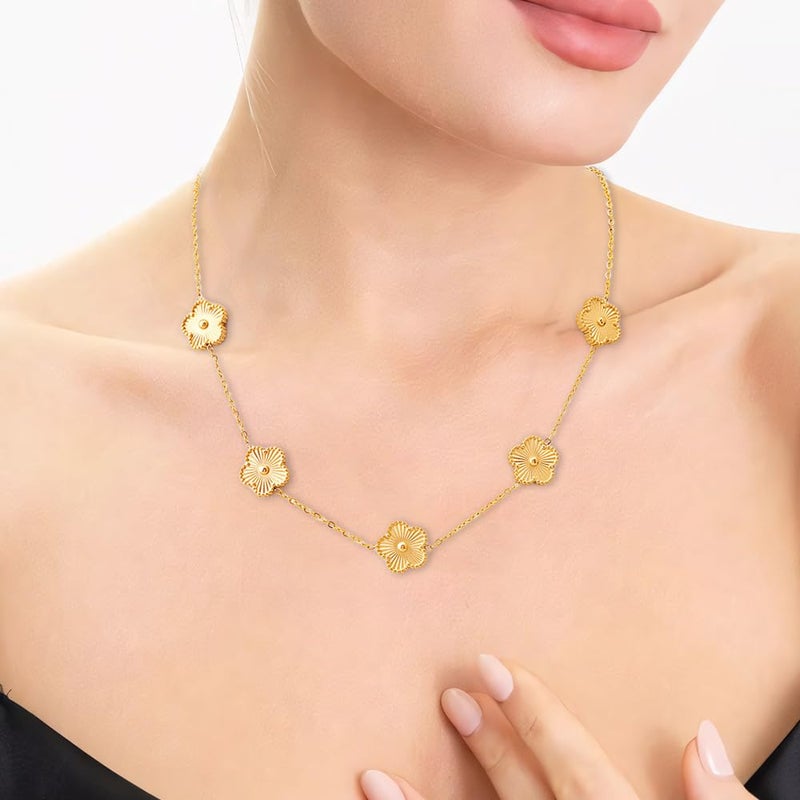FLY FEI 18K Gold-Plated Four Leaf Clover Bracelet for Women,Adjustable lucky Bracelet Set Jewelry Gift-Hypoallergenic Charm for Birthdays, Wellness & Daily Wear(style07-golden set(3pcs)) - Image 4