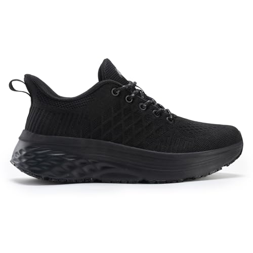 AVW Womens Non Slip Work Shoes Water Resistant Walking Sneakers Food Service Chef Kitchen Shoes Black - Image 3