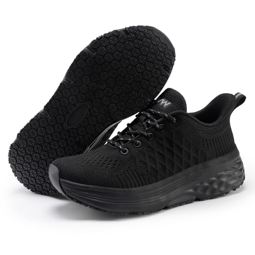AVW Womens Non Slip Work Shoes Water Resistant Walking Sneakers Food Service Chef Kitchen Shoes Black - Image 5