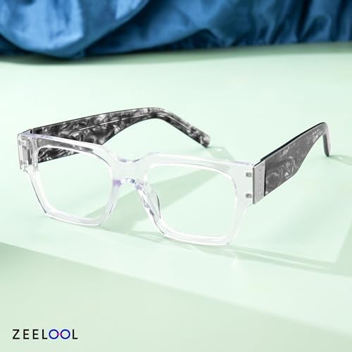 Zeelool Retro Square Eyeglasses Frame for Men with Non-prescription Clear Lens Dedee ZJGX535555-03 Crystal - Image 2