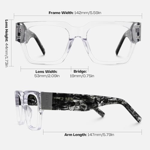 Zeelool Retro Square Eyeglasses Frame for Men with Non-prescription Clear Lens Dedee ZJGX535555-03 Crystal - Image 5
