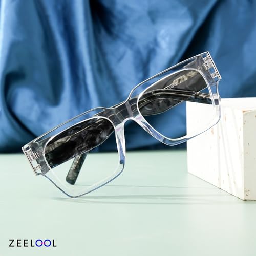 Zeelool Retro Square Eyeglasses Frame for Men with Non-prescription Clear Lens Dedee ZJGX535555-03 Crystal - Image 3