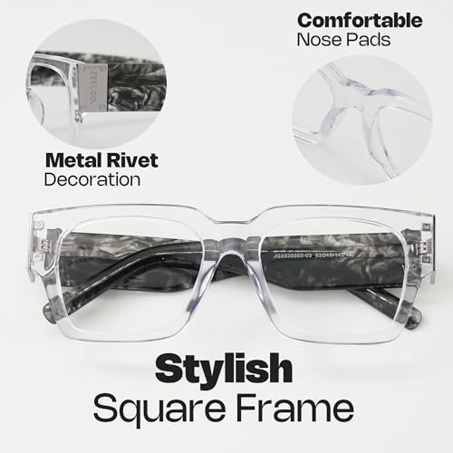 Zeelool Retro Square Eyeglasses Frame for Men with Non-prescription Clear Lens Dedee ZJGX535555-03 Crystal - Image 4