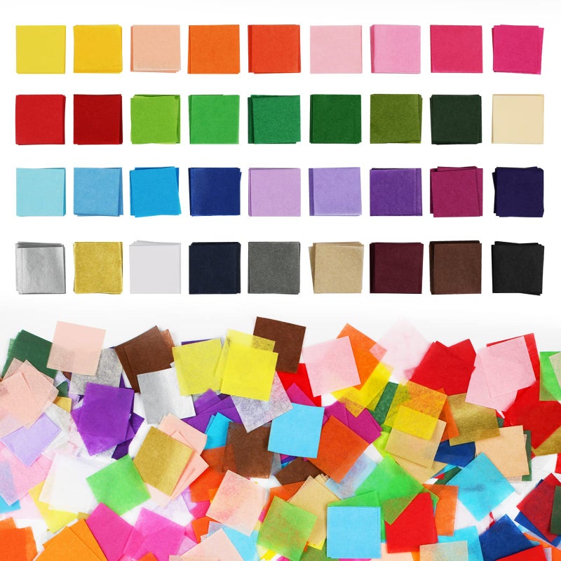 Simetufy 5400 Pcs 1 Inch Tissue Paper Squares 36 Assorted Colors for Crafts Art Rainbow Bulk for Mothers Day Projects Collage Suncatchers Scrapbooking Non Bleeding