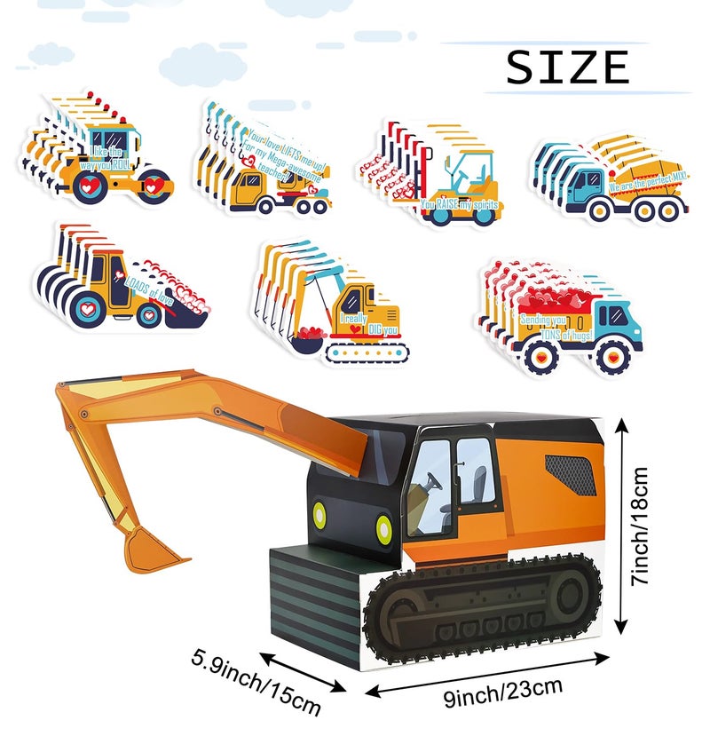 HEIPINIUYE Valentines Cards for Kids 3D Excavator Valentines Box for Kids Classroom School Gift Exchange Digger Valentine Mailbox with 30 Construction Cards and 5 Teacher Card - Image 2