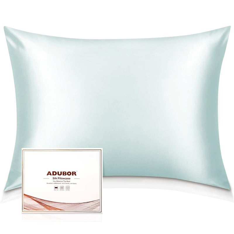 Adubor 100 Silk Pillowcase Mulberry Silk Pillow Cases 23 Momme 6A Grade Fibers Silk Pillow Case for Hair and Skin Health with Hidden Zipper Standard 2026 Light Green 1PC