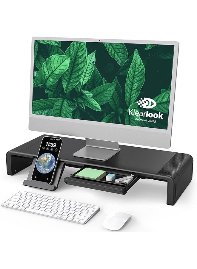 erorex - Monitor Stand Riser Klearlook Foldable Computer Monitor Riser Height Adjustable Computer Stand Desk Shelf Riser With Storage Drawer And Tablet Phone Stand For Computer Desktop Laptop Black - Image 1