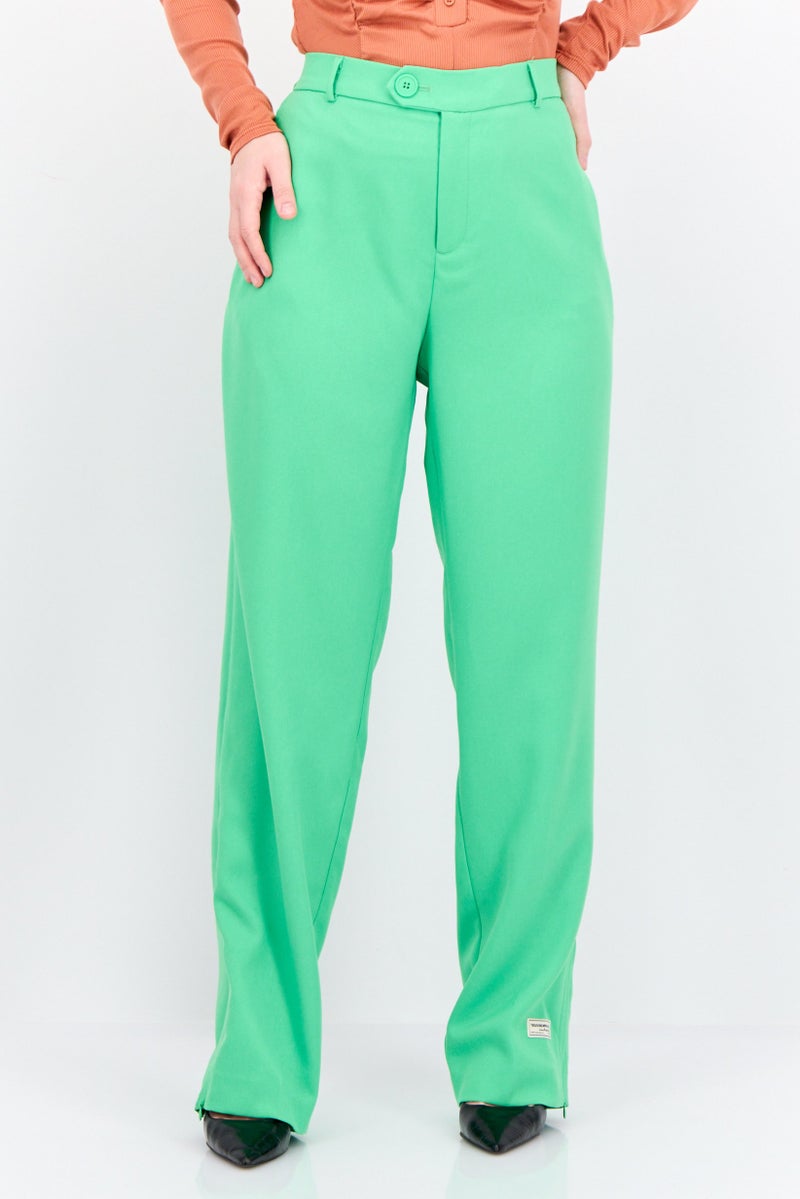 The Giving Movement Women Regular Fit Brand Logo Dress Pants, Lime Green - Image 1