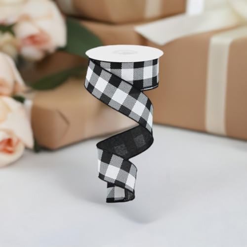 Craig Bachman 1.5" Black and White Checked Plaid Ribbon - Craig Bachman Black White Buffalo Checked Ribbon (RG0179902) 1.5" x 10 Yards - Image 3