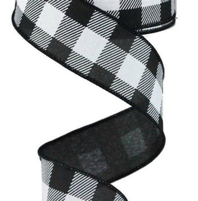 Craig Bachman 1.5" Black and White Checked Plaid Ribbon - Craig Bachman Black White Buffalo Checked Ribbon (RG0179902) 1.5" x 10 Yards - Image 2