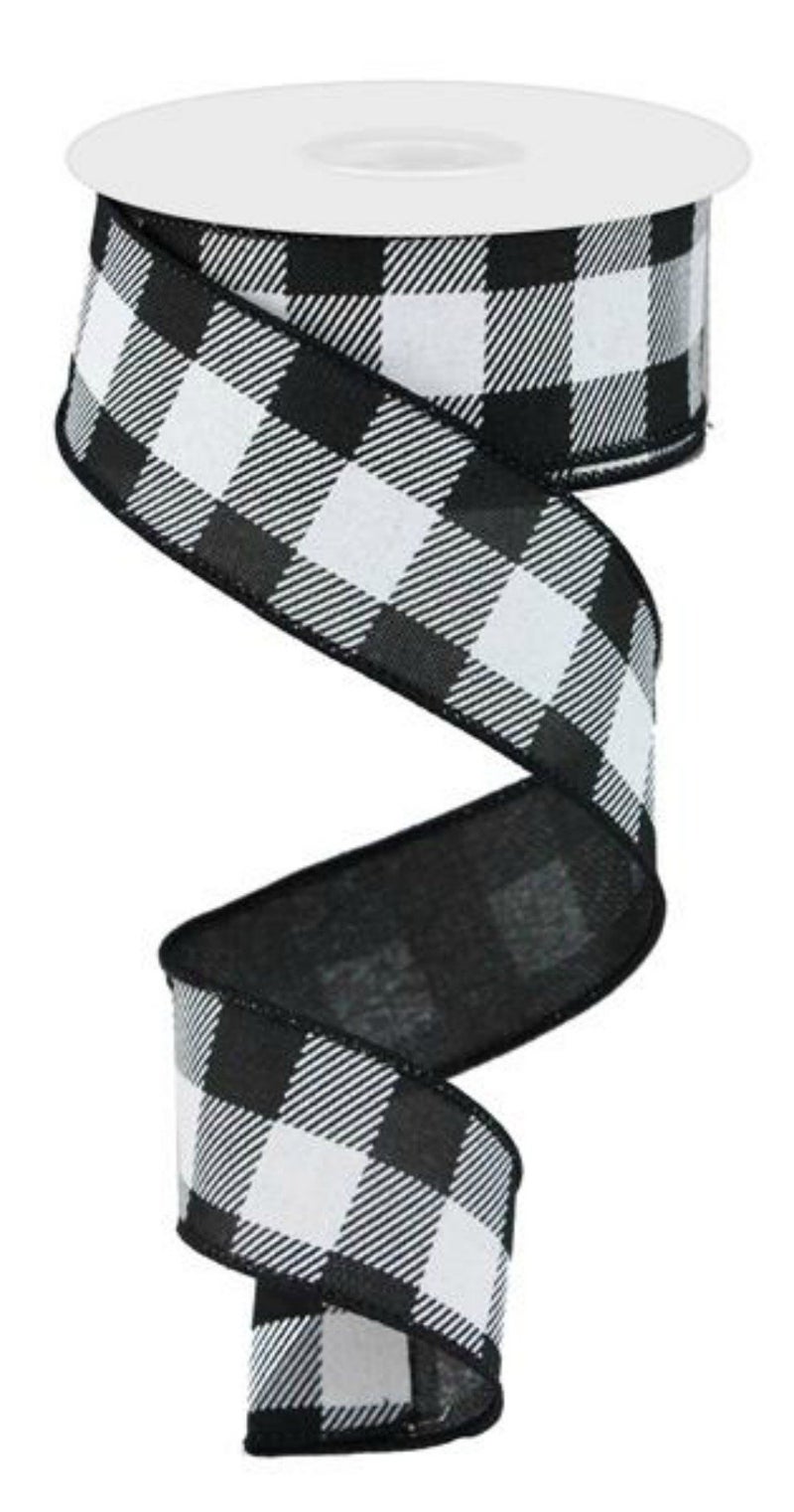 Craig Bachman 1.5" Black and White Checked Plaid Ribbon - Craig Bachman Black White Buffalo Checked Ribbon (RG0179902) 1.5" x 10 Yards - Image 1