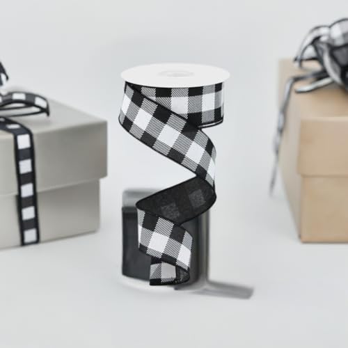 Craig Bachman 1.5" Black and White Checked Plaid Ribbon - Craig Bachman Black White Buffalo Checked Ribbon (RG0179902) 1.5" x 10 Yards - Image 5