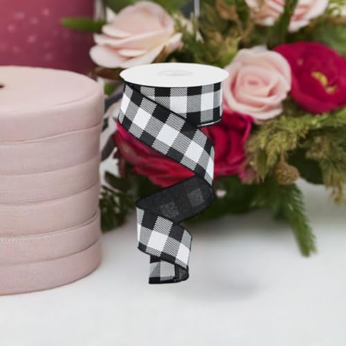 Craig Bachman 1.5" Black and White Checked Plaid Ribbon - Craig Bachman Black White Buffalo Checked Ribbon (RG0179902) 1.5" x 10 Yards - Image 4