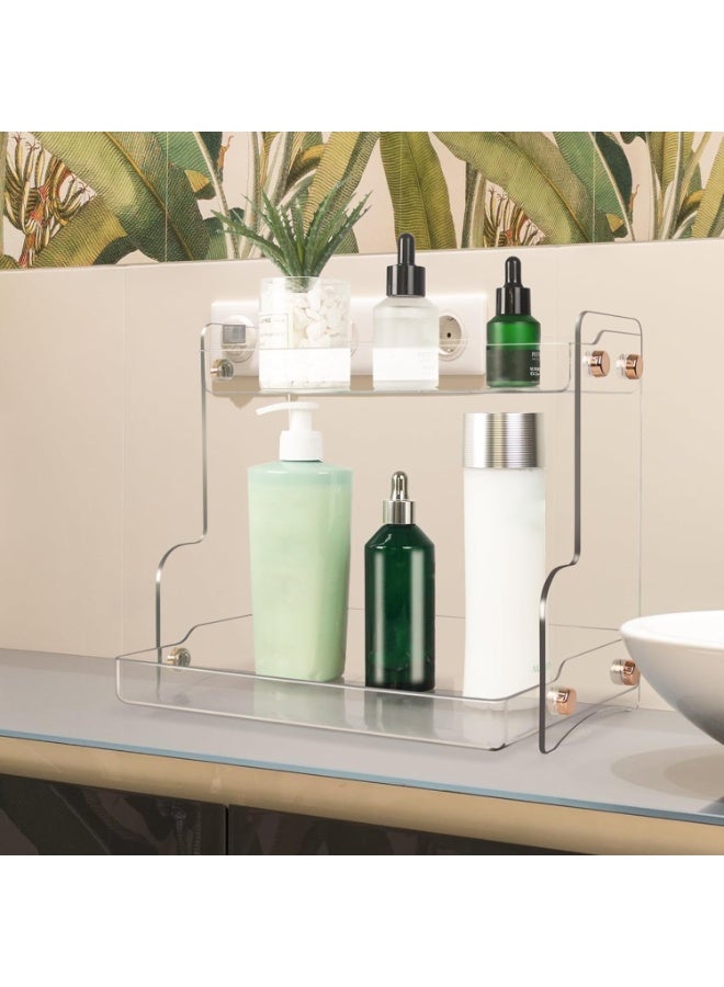 2-Tier Bathroom Countertop Organizer Bathroom Counter Storage Organizer Shelf for Skincare, Makeup, Perfume, Vanity Organizer for Bathroom and Kitchen (Clear) - Image 4