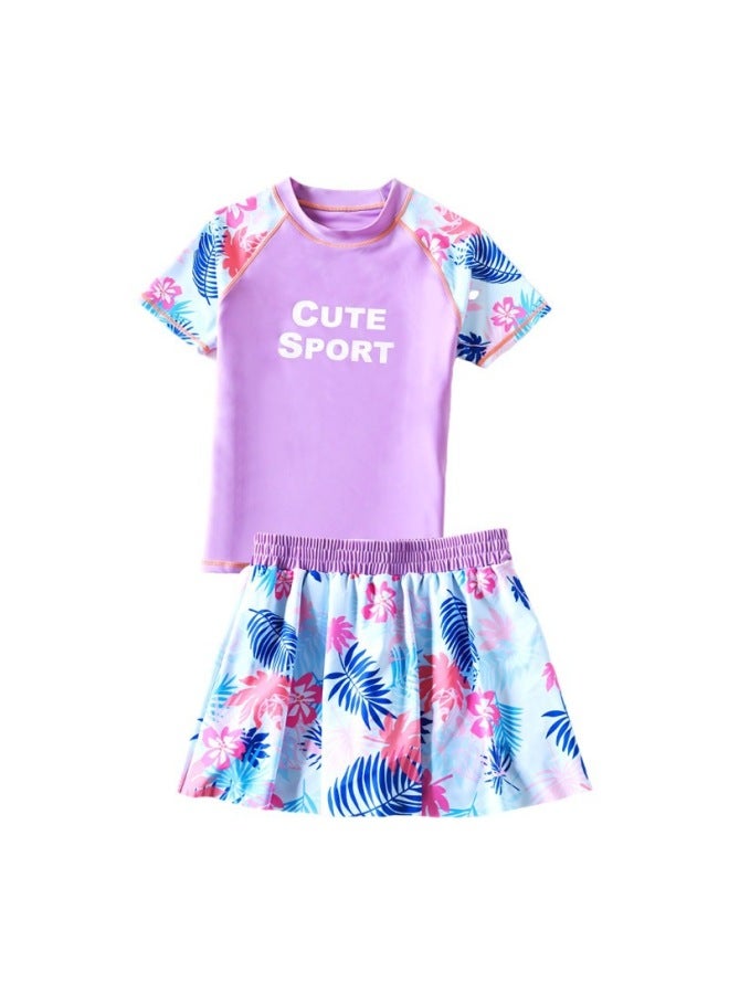 Plus Size Girls' Swimsuits Plus Fertilizer Split Medium And Large Children's Swimsuits Summer Children's Sunscreen Swimwear Manufacturers Wholesale-Color:Violet- - Image 1
