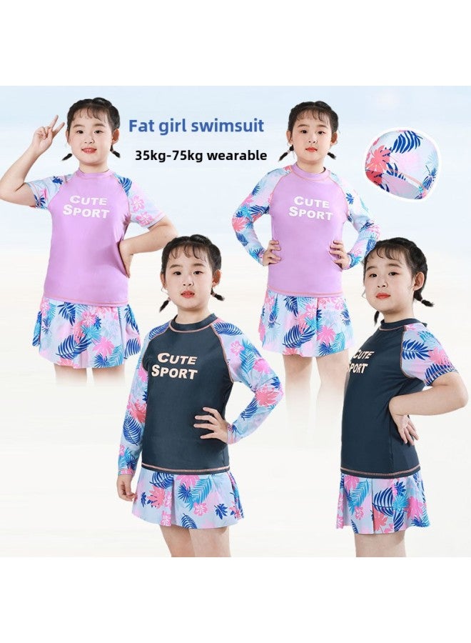 Plus Size Girls' Swimsuits Plus Fertilizer Split Medium And Large Children's Swimsuits Summer Children's Sunscreen Swimwear Manufacturers Wholesale-Color:Violet- - Image 2
