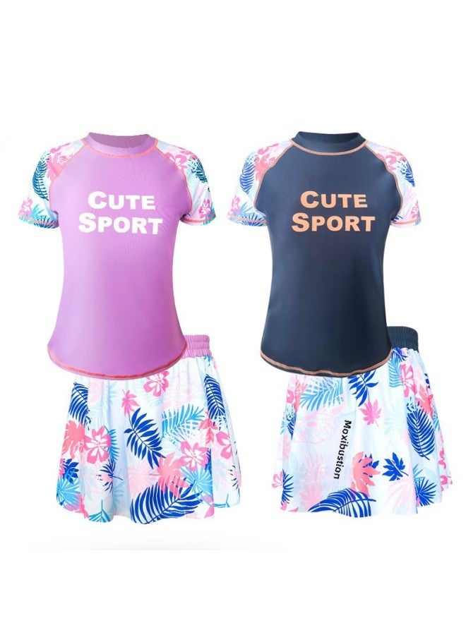Plus Size Girls' Swimsuits Plus Fertilizer Split Medium And Large Children's Swimsuits Summer Children's Sunscreen Swimwear Manufacturers Wholesale-Color:Violet- - Image 3