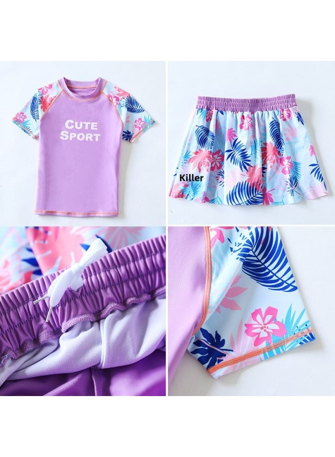 Plus Size Girls' Swimsuits Plus Fertilizer Split Medium And Large Children's Swimsuits Summer Children's Sunscreen Swimwear Manufacturers Wholesale-Color:Violet- - Image 5