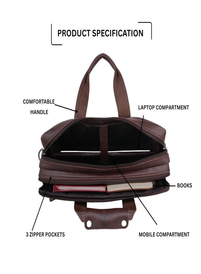 DIVISO Premium Office Bag for Men | 16 Inch Office Briefcase | Multi-Compartment Business Bag with Adjustable Shoulder Strap | Durable Zipper & Heavy Duty Hooks. (BROWN) - Image 3