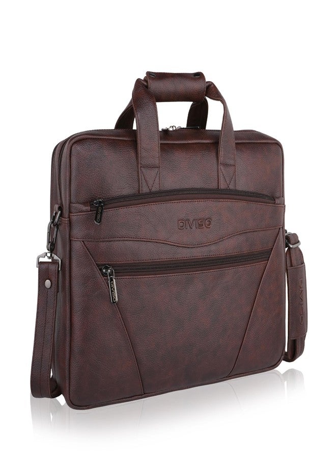 DIVISO Premium Office Bag for Men | 16 Inch Office Briefcase | Multi-Compartment Business Bag with Adjustable Shoulder Strap | Durable Zipper & Heavy Duty Hooks. (BROWN) - Image 1