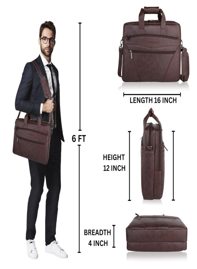 DIVISO Premium Office Bag for Men | 16 Inch Office Briefcase | Multi-Compartment Business Bag with Adjustable Shoulder Strap | Durable Zipper & Heavy Duty Hooks. (BROWN) - Image 5