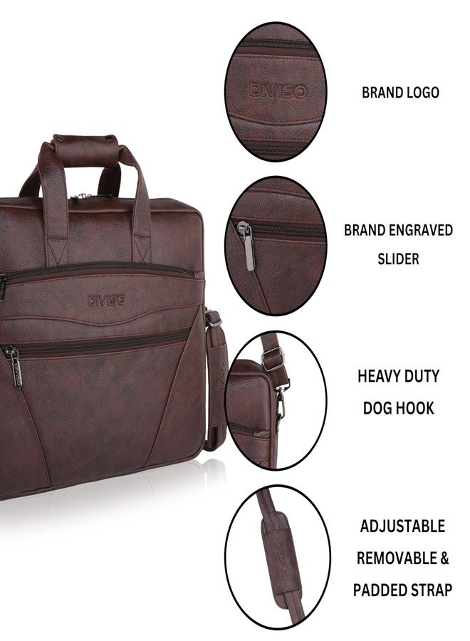 DIVISO Premium Office Bag for Men | 16 Inch Office Briefcase | Multi-Compartment Business Bag with Adjustable Shoulder Strap | Durable Zipper & Heavy Duty Hooks. (BROWN) - Image 4