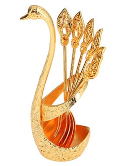 Decorative Swan Base Holder with Coffee Spoon Set, Zinc Alloy Embossment Coffee Stirrers Holder Elegant Swan Coffee Spoon Holder for Spoons Fruit Dessert(Gold)