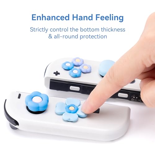 GeekShare Cross D-Pad Button Caps Thumb Grips Set,Silicone ABXY Key Buttons Sticker Compatible with Switch/OLED Joy Con (Blue & Purple) - Image 2
