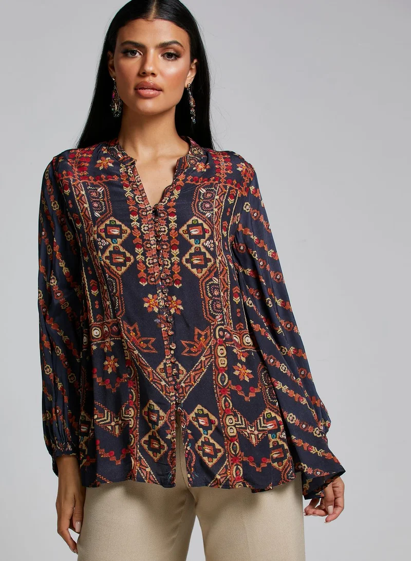 RITU KUMAR Balloon Sleeve Printed Kurti