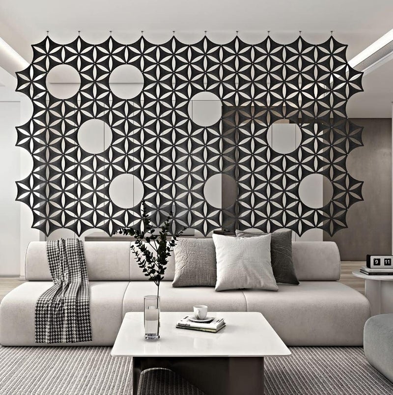OSHIYINN Felt Fiber Surface High Density Polyester Fiber Board 3D Flower Venus 14"x12" Hanging Room Divider Panel Cut Room Partition Home Decoratio(12 Pcs) (Dark Grey) - Image 1