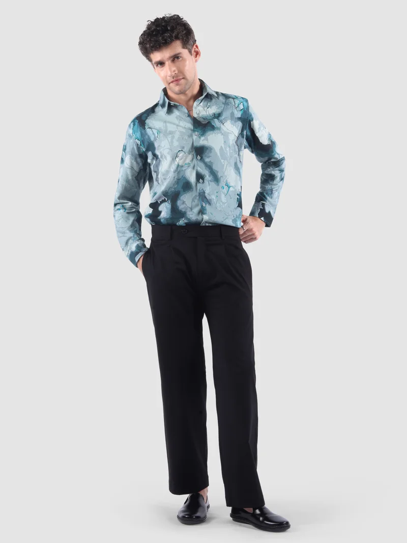 Beyoung Crystal Blue Marble Print Shirt