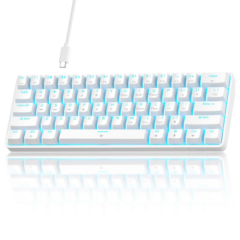 TMKB Technology Mechanical KeyBoard لوحة مفاتيح ألعاب ميكانيكية TMKB 60%، مفتاح خطي أحمر، إضاءة خلفية LED، مضادة للتداخل، USB-C قابلة للفصل، مفاتيح مزدوجة الطباعة، 61 مفتاح، سلكية، بيضاء - Image 1